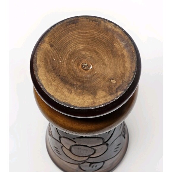 Vintage Boho Tiki Style Hand-Carved Wooden Floral Vase  9” Rustic Folk Art Decor - Picture 6 of 10